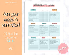 Load image into Gallery viewer, EDITABLE Cleaning Planner, Cleaning Checklist &amp; Cleaning Schedule | Weekly House Chores, Clean Home Routine, Monthly Cleaning List | Colorful Sky
