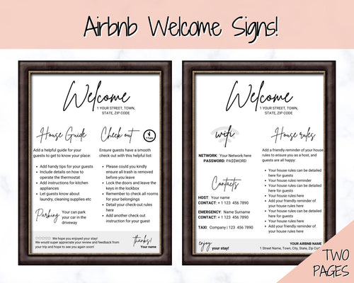 Airbnb 2 Page Welcome Poster Template, Wifi Password Sign Printable, Welcome Book, House Rules, Host, Vacation Rental, Check Out Instruction | Brit