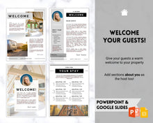 Load image into Gallery viewer, Airbnb Welcome Book Template, Welcome Guide, Editable Powerpoint &amp; Google Slides Air bnb House manual, Superhost eBook, Host signs, Signage, VRBO Vacation Rental | Mono
