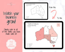 Load image into Gallery viewer, Australia Sales Map, EDITABLE Etsy Sales Tracker, Business Sales Map, Order Tracker, Shop Seller Sale Map, Procreate PNG, Color In Printable
