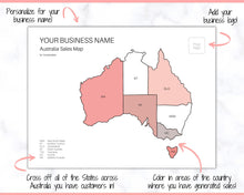 Load image into Gallery viewer, Australia Sales Map, EDITABLE Etsy Sales Tracker, Business Sales Map, Order Tracker, Shop Seller Sale Map, Procreate PNG, Color In Printable
