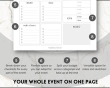 Load image into Gallery viewer, Event Planner Template, Printable Party Planner, Birthday, Wedding, Bridal, Budget, Invites, Event Plan Set, Party Organizer | Mono
