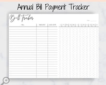 Load image into Gallery viewer, Bill Tracker, Bill Payment Tracker Printable, Bill Organizer, Monthly &amp; Yearly Bill, Financial Planner, Budget Template. Payday, Bill Due
