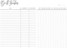 Load image into Gallery viewer, Bill Tracker, Bill Payment Tracker Printable, Bill Organizer, Monthly &amp; Yearly Bill, Financial Planner, Budget Template. Payday, Bill Due
