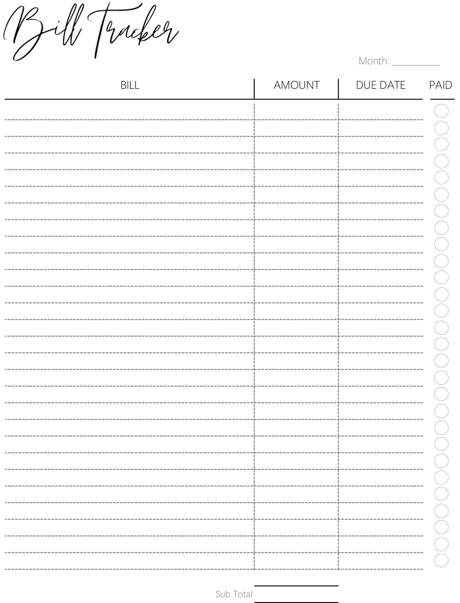 PERSONAL Bill Tracker Printable Budget Planner Monthly Bill 