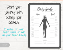 Load image into Gallery viewer, Body Measurement Fitness Planner for Weight Loss. Template Tracker Printable for Wellness &amp; Bullet Journal. Slimming World Weight Watchers
