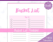 Load image into Gallery viewer, Bucket List Printable! 3 Templates Included! Top 100 things to do, Wish List Tracker, Holiday, Travel, New Year, Goal Planner, To Do List | Multi Color

