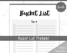 Load image into Gallery viewer, Bucket List Printable! 3 Templates Included! Top 100 things to do, Wish List Tracker, Holiday, Travel, New Year, Goal Planner, To Do List | Multi Color
