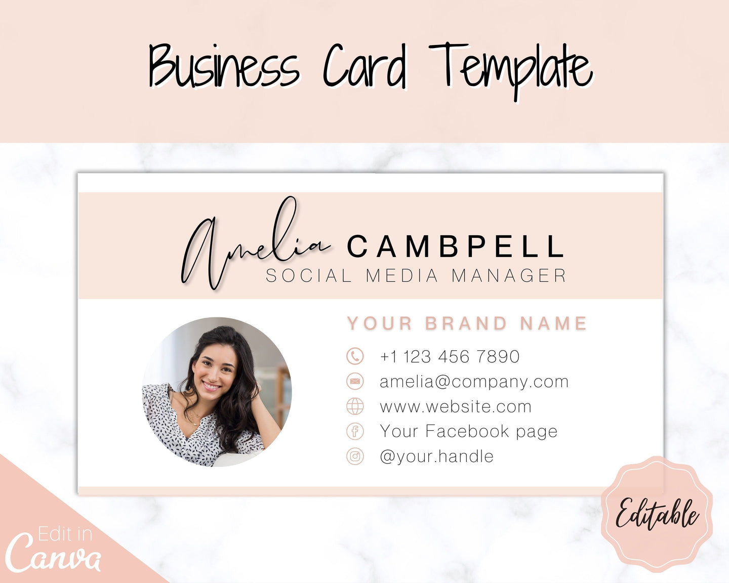 Business Card Template. DIY add logo & photo! Editable Canva Design. Minimalist, Modern, Realtor Marketing, Real Estate, Realty Professional | Pink Style 3