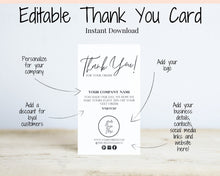Load image into Gallery viewer, Business Thank You For Your Order Insert Card Template. EDITABLE Parcel Insert, Etsy Order, Small Business card, Thank you, your Purchase | Watercolor &amp; Monochrome

