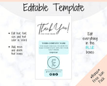 Load image into Gallery viewer, Business Thank You For Your Order Insert Card Template. EDITABLE Parcel Insert, Etsy Order, Small Business card, Thank you, your Purchase | Watercolor &amp; Monochrome
