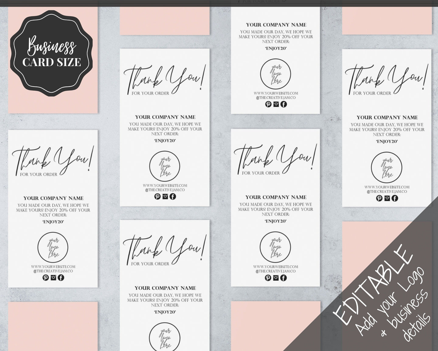 Business Thank You For Your Order Insert Card Template. EDITABLE Parcel Insert, Etsy Order, Small Business card, Thank you, your Purchase | Watercolor & Monochrome
