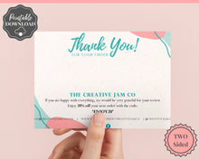 Load image into Gallery viewer, Business Thank You For Your Order Insert Card Template. EDITABLE Parcel Insert, Etsy Order, Small Online | Organic Aqua Line Art
