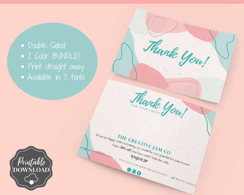 Business Thank You For Your Order Insert Card Template. EDITABLE Parcel Insert, Etsy Order, Small Online | Organic Aqua Line Art