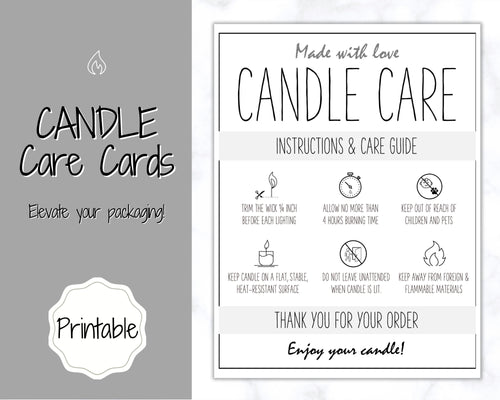 Candle Care Card Printable, Candle Care Guide, Candle Safety Instructions, Candle Packaging & Labels, Thank you card, Insert, Candle Maker | Mono Large