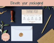 Load image into Gallery viewer, Candle Thank You Card, EDITABLE Care Card, Care Guide, Safety Instructions, Packaging &amp; Labels, Business Thank you for your order Insert | Brown
