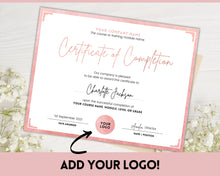 Load image into Gallery viewer, Certificate Template, Editable Certificate of Completion, Achievement, Award, Recognition, Hair, Massage, Lashes Course, Training | Rose Gold
