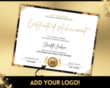 Load image into Gallery viewer, Certificate of Achievement Template, Editable GOLD Certificate of Completion, Award Recognition, Hair, Massage, Lashes Course, Training | Gold
