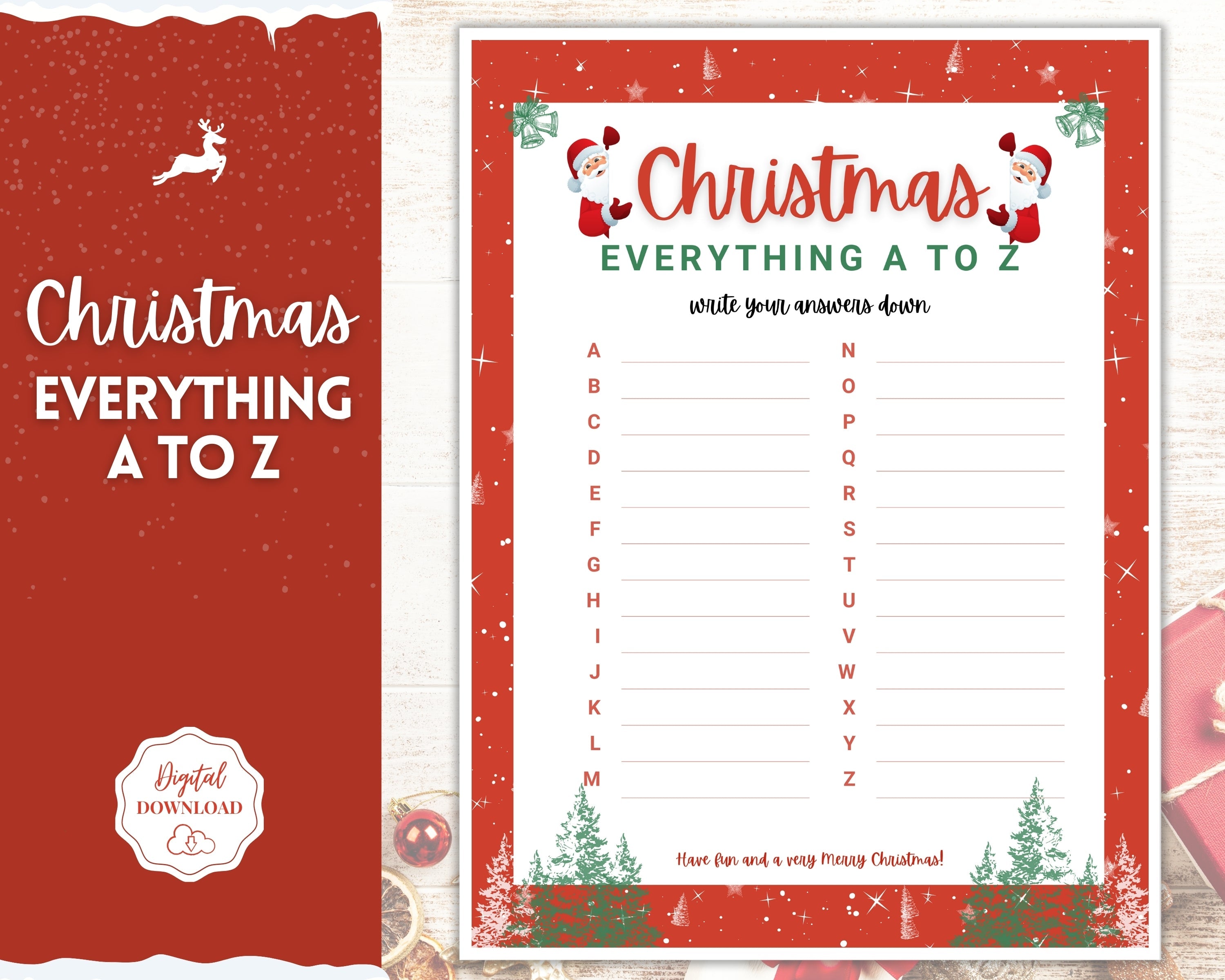 Christmas A to Z Game | Holiday Game Printables & Xmas Party Game