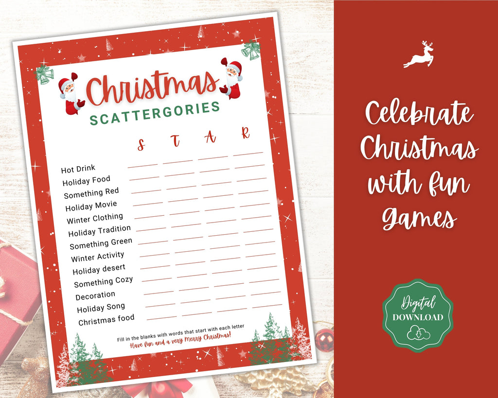 Christmas SCATTERGORIES Game | Xmas Holiday Game Party Printables