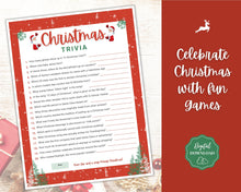 Load image into Gallery viewer, Christmas Trivia Game! Holiday Trivia Game Printables, Xmas Party Game, Fun Family Activity Set, Virtual, Kids Adults, Office Party, Quiz
