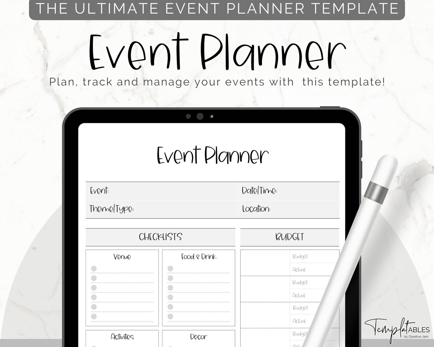 Event Planner Template, Printable Party Planner, Birthday, Wedding, Bridal, Budget, Invites, Event Plan Set, Party Organizer | Mono