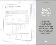 Load image into Gallery viewer, DAILY Fitness Planner, Weight Loss Tracker, Daily Workout Planner Fitness Journal, Wellness, Fitness Tracker, Health Goal, Self Care, Habit | Mono
