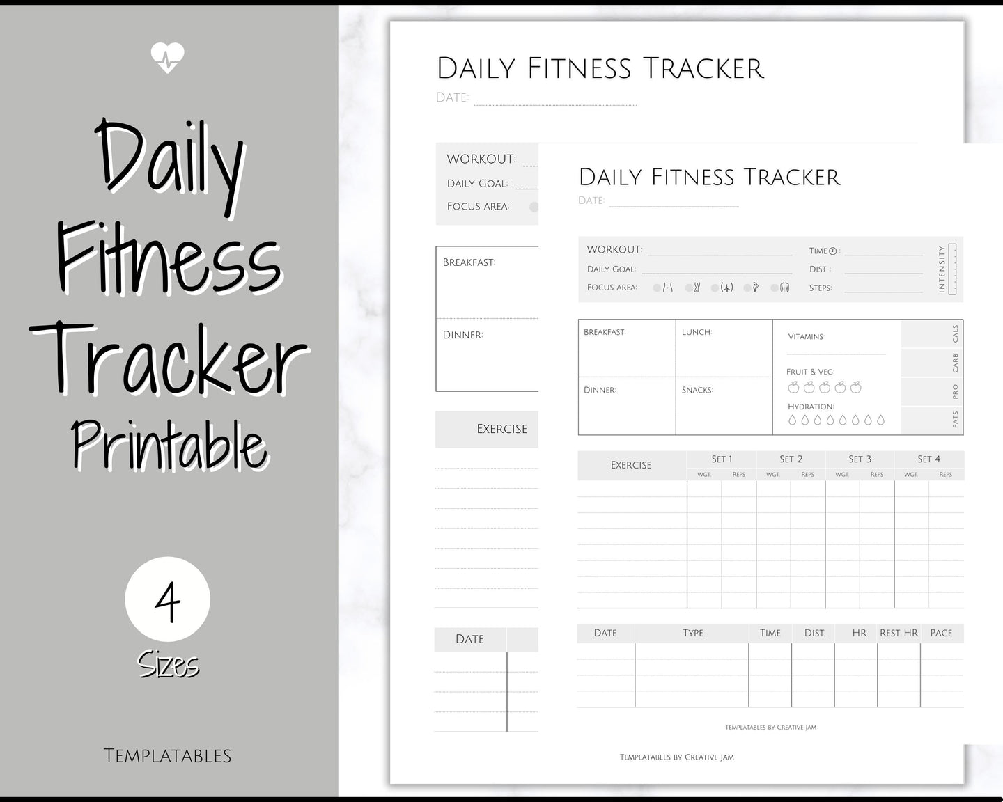 DAILY Fitness Planner, Weight Loss Tracker, Daily Workout Planner Fitness Journal, Wellness, Fitness Tracker, Health Goal, Self Care, Habit | Mono