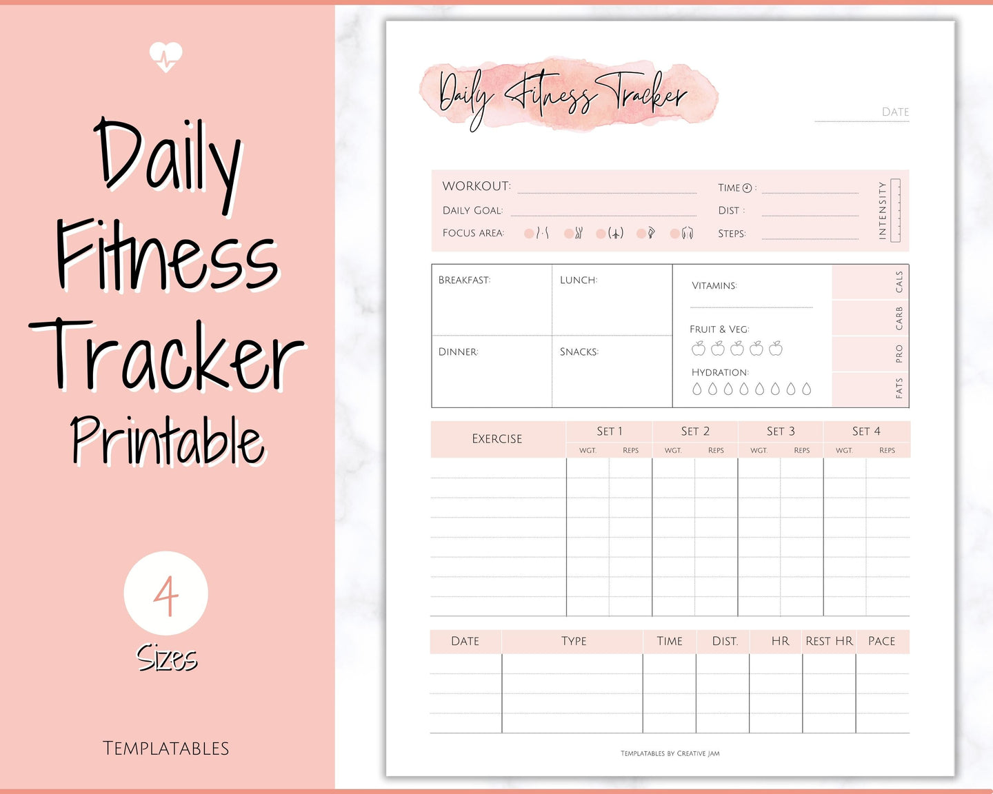 DAILY Fitness Planner, Weight Loss Tracker, Daily Workout Planner Fitness Journal, Wellness, Fitness Tracker, Health Goal, Self Care, Habit | Pink