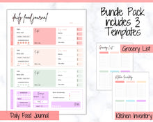 Load image into Gallery viewer, DAILY Food Journal, Colorful Food Diary, Diet &amp; Nutrition Log, Weekly Meal Planner Printable, Meal Tracker, Menu Plan, Prep! Fitness, Health | Pastel Rainbow
