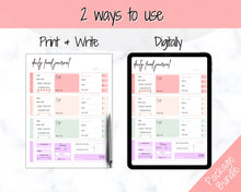 Load image into Gallery viewer, DAILY Food Journal, Colorful Food Diary, Diet &amp; Nutrition Log, Weekly Meal Planner Printable, Meal Tracker, Menu Plan, Prep! Fitness, Health | Pastel Rainbow
