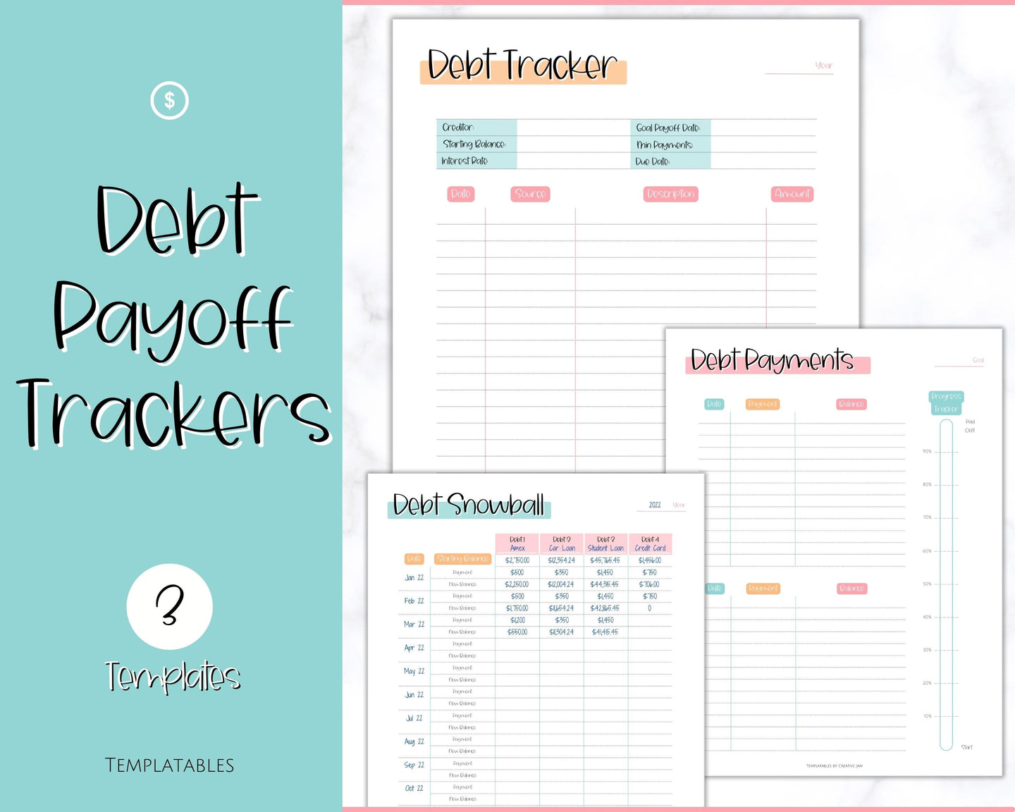 DEBT PAYOFF TRACKER, Debt Snowball, Debt Tracker Printable, Dave Ramsey, Debt Payments, Finance Planner, Budget Planner, Debt Free Progress | Colorful Sky