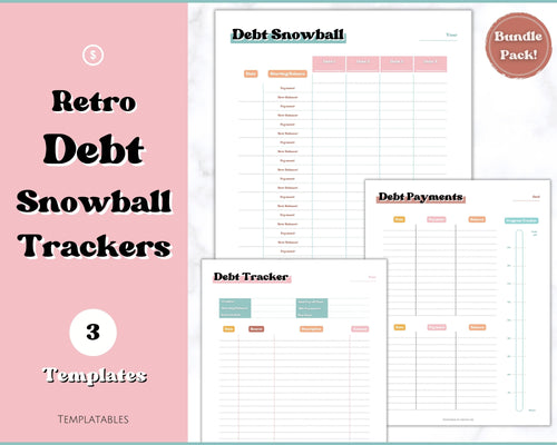 DEBT SNOWBALL TRACKERS, Debt Payoff, Debt Tracker Printable, Dave Ramsey, Debt Payments, Finance Planner, Budget Planner, Debt Free Progress | RETRO 70s themed