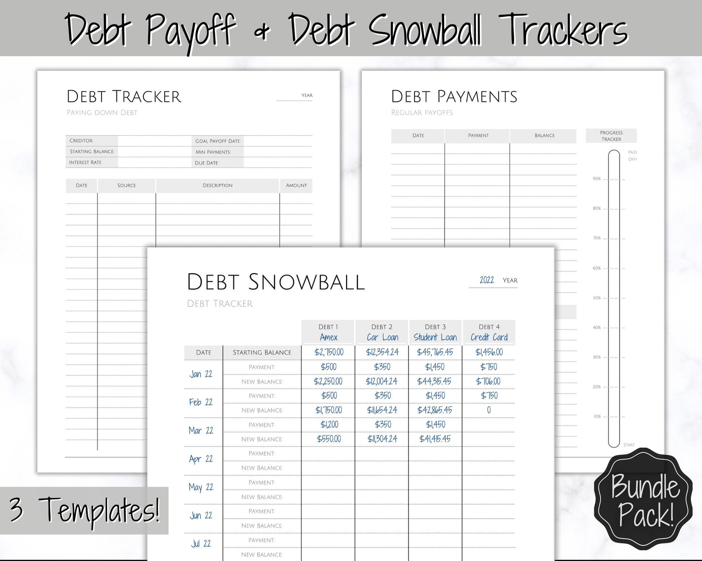 DEBT TRACKERS, Debt Payoff, Debt Snowball Tracker Printable, Dave Ramsey, Debt Payments, Finance Planner, Budget Planner, Debt Free Progress | Mono