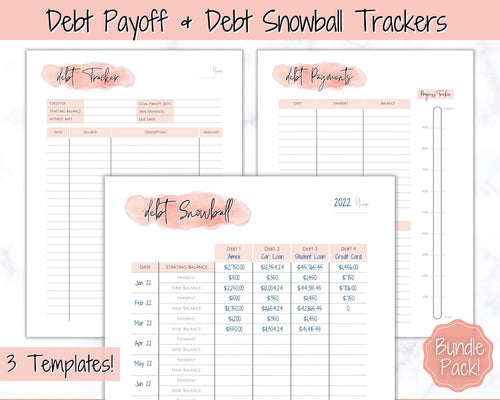 DEBT TRACKERS, Debt Payoff, Debt Snowball Tracker Printable, Dave Ramsey, Debt Payments, Finance Planner, Budget Planner, Debt Free Progress | Pink