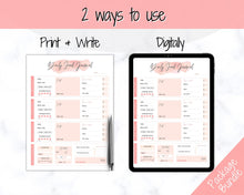 Load image into Gallery viewer, Daily Food Diary Printable, Colorful Food Journal, Diet &amp; Nutrition Log, Weekly Meal Planner, Meal Tracker, Menu Plan, Prep! Fitness, Health | Watercolor
