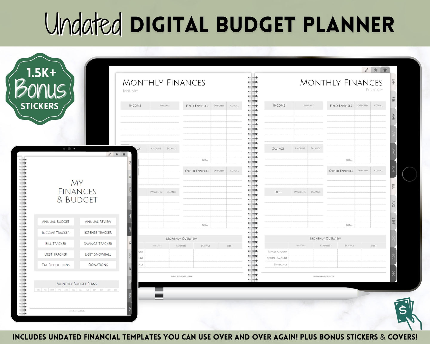 Digital Budget Planner for GoodNotes | Undated Digital Budget Tracker for  iPad | Mono