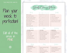 Load image into Gallery viewer, EDITABLE Cleaning Planner, EDITABLE Cleaning Checklist, Cleaning Schedule, Weekly House Chores, Clean Home Routine, Monthly Cleaning List | Green
