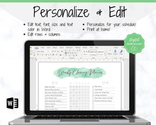 Load image into Gallery viewer, EDITABLE Cleaning Planner, EDITABLE Cleaning Checklist, Cleaning Schedule, Weekly House Chores, Clean Home Routine, Monthly Cleaning List | Green
