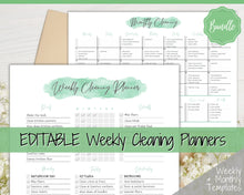 Load image into Gallery viewer, EDITABLE Cleaning Planner, EDITABLE Cleaning Checklist, Cleaning Schedule, Weekly House Chores, Clean Home Routine, Monthly Cleaning List | Green
