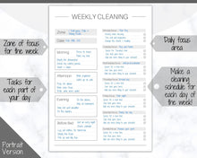Load image into Gallery viewer, EDITABLE Cleaning Planner, FLYLADY Daily Routine, Cleaning Checklist, Cleaning Schedule, Weekly House Chore, Control Journal, Fly Lady Zones | Portrait &amp; Landscape - Mono
