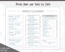 Load image into Gallery viewer, EDITABLE Cleaning Planner, FLYLADY Daily Routine, Cleaning Checklist, Cleaning Schedule, Weekly House Chore, Control Journal, Fly Lady Zones | Portrait &amp; Landscape - Mono
