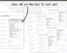 Load image into Gallery viewer, EDITABLE Cleaning Planner, FLYLADY Daily Routine, Cleaning Checklist, Cleaning Schedule, Weekly House Chore, Control Journal, Fly Lady Zones | Portrait &amp; Landscape - Mono
