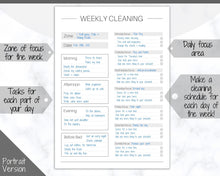 Load image into Gallery viewer, EDITABLE Cleaning Schedule, FLYLADY Daily Routine, Cleaning Checklist, Cleaning Planner, Weekly House Chore, Control Journal, Fly Lady Zones | Landscape &amp; Portrait - Mono
