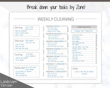 Load image into Gallery viewer, EDITABLE Cleaning Schedule, FLYLADY Daily Routine, Cleaning Checklist, Cleaning Planner, Weekly House Chore, Control Journal, Fly Lady Zones | Landscape &amp; Portrait - Mono
