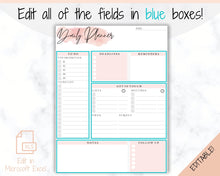 Load image into Gallery viewer, EDITABLE DAILY PLANNER | To Do List | Printable Productivity Day Planner for Work | Work Day Diary Insert | Template | Pdf, Excel | Organize
