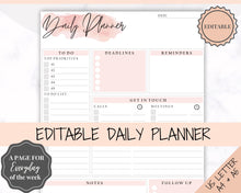 Load image into Gallery viewer, EDITABLE DAILY PLANNER | To Do List | Printable Productivity Day Planner for Work | Work Day Diary Insert | Template | Pdf, Excel | Organize
