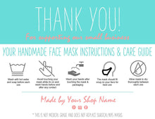 Load image into Gallery viewer, EDITABLE Face Mask Label Care Card, THANK YOU for Your Order Card, Face Mask Instructions, Business Labels, Mask Seller, Package Label Tag | Aqua Style 2
