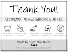 Load image into Gallery viewer, EDITABLE Face Mask Label Care Card, THANK YOU for Your Order Card, Face Mask Instructions, Business Labels, Mask Seller, Package Label Tag | Mono Style 1
