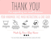 Load image into Gallery viewer, EDITABLE Face Mask Label Care Card, THANK YOU for Your Order Card, Face Mask Instructions, Business Labels, Mask Seller, Package Label Tag | Rose Pink
